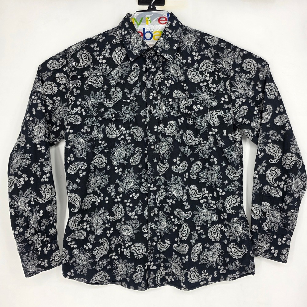 Ace Of Diamonds Shirt Mens XL Pearl Snap Paisley Black Western‎ Long Sleeve
